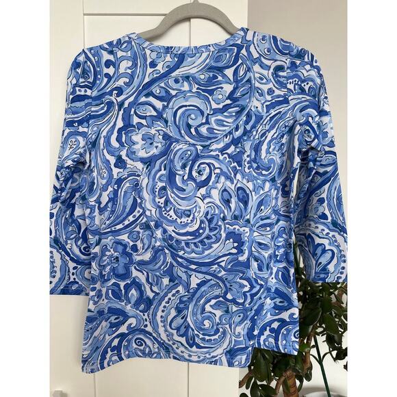 Barbara Gerwit Women's Floral Watercolor Nylon Spandex 3/4 Sleeve Top, Small,EUC - Picture 2 of 4